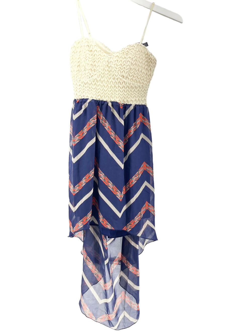 Trixxi White Crochet Blue Chevron High Low Dress Girls Youth Size Medium
